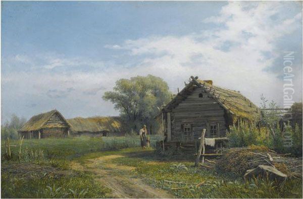 Farmhouse Oil Painting by Michail Petrovic Klodt