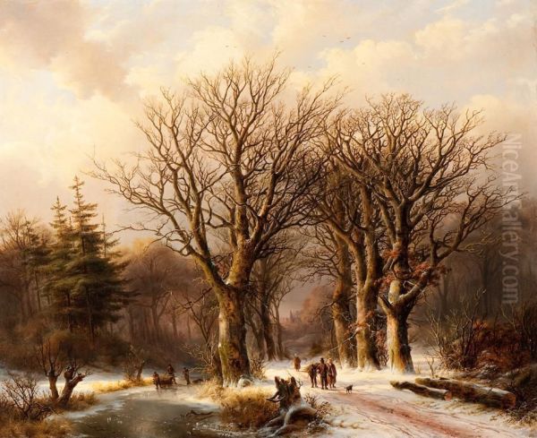 Winter In The Reichswald Oil Painting by Johann Bernard Klombeck