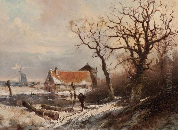 Walker In A Winter Landscape Oil Painting by Pieter Lodewijk Francisco Kluyver