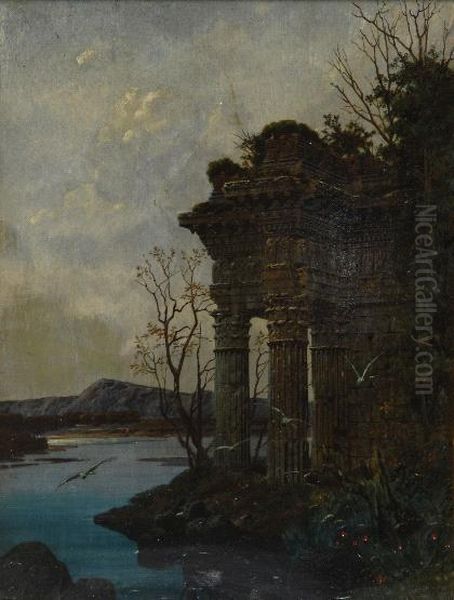 Landschaft Mit Tempelruine Oil Painting by Ferdinand Knab