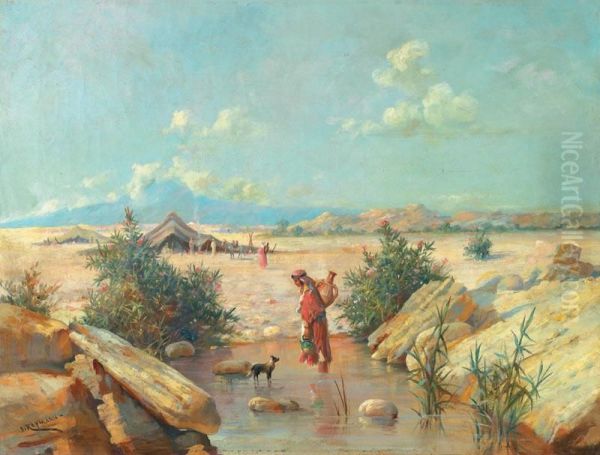 Campement Dans Le Desert Oil Painting by Hermann Joseph Knackfuss