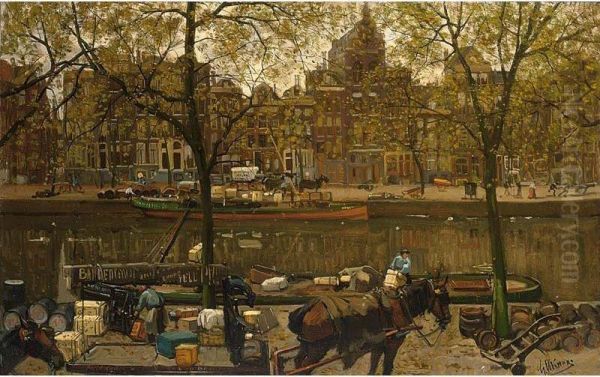 View Of The Prinsengracht Between The Amstel And The Utrechtsestraat, Amsterdam Oil Painting by Gerrit Willem Knap