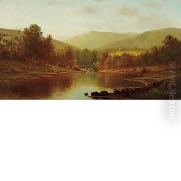 River Landscape With Cows Grazing Oil Painting by Charles Wilson Knapp