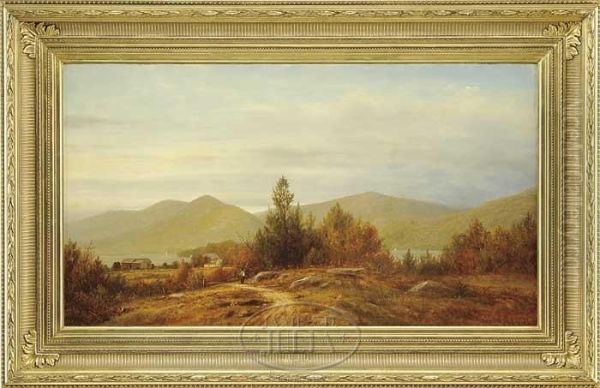 Early Autumn At The Lake Farm Oil Painting by Charles Wilson Knapp