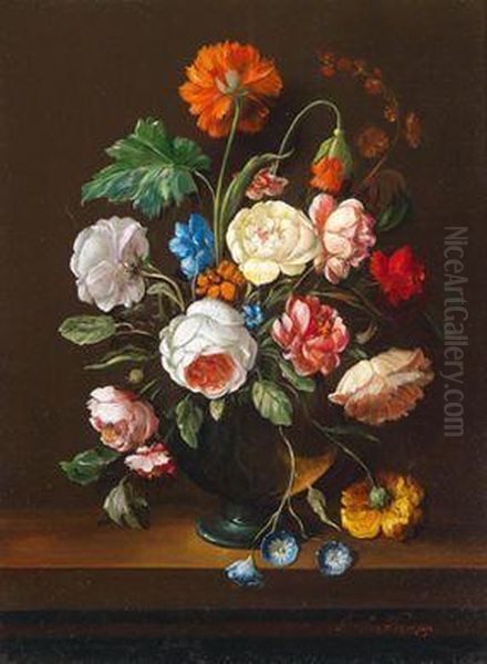 Blumenstillleben Oil Painting by F. Knapp