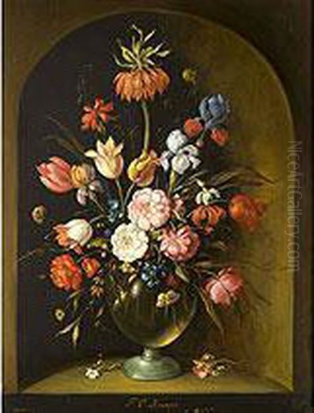 Blumenstilleben In Einer Glasvase Oil Painting by F. Knapp