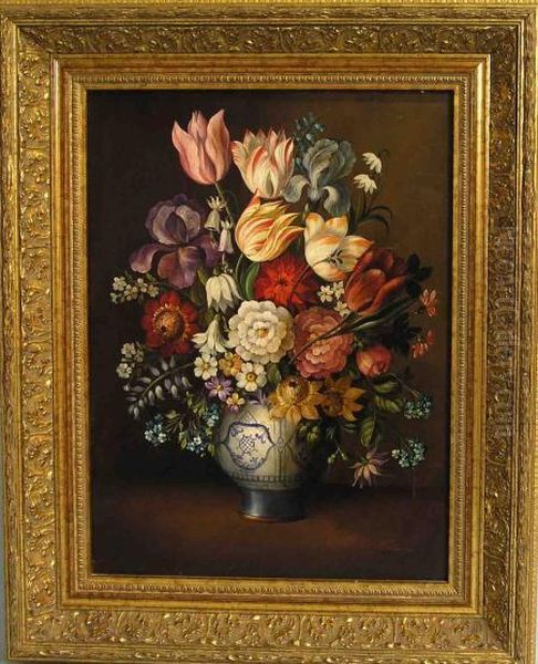 Blumenvase Oil Painting by F. Knapp