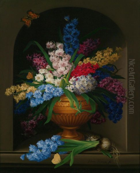 Giacinti In Vaso E Farfalle Oil Painting by Johann Knapp