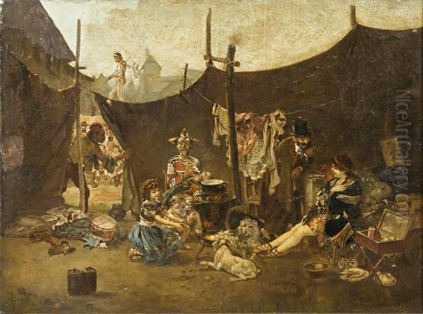 Compagnia Di Saltimbanchi Dietro Le Quinte Oil Painting by Ludwig Knaus