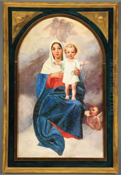 The Madonna And Child With Adoring Angels Oil Painting by Ludwig Knaus