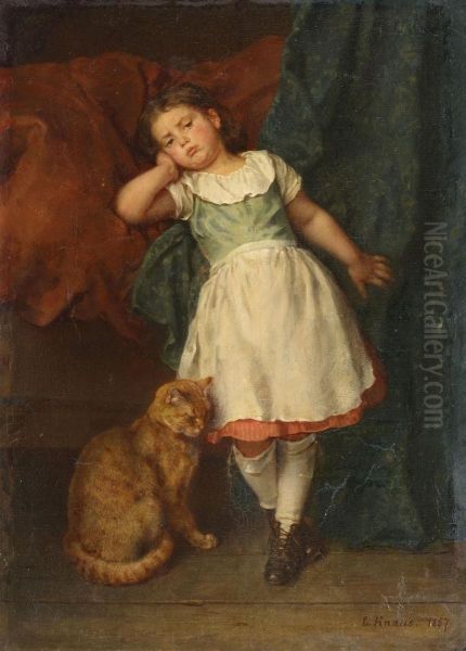 Kleines Madchen Mitkatze Oil Painting by Ludwig Knaus