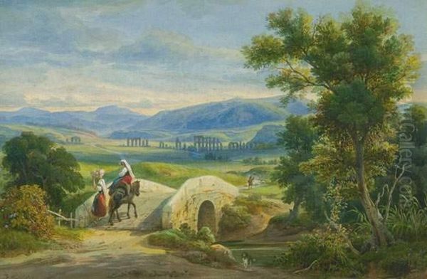 Landleute In Romischer Campagna. 1848 Oil Painting by Franz Knebel