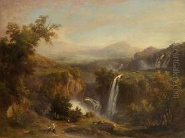 Italienische Berglandschaft Mit
 Wasserfallen Oil Painting by Franz Knebel