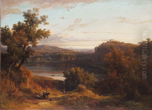 View Oflake Nemi Oil Painting by Franz Knebel