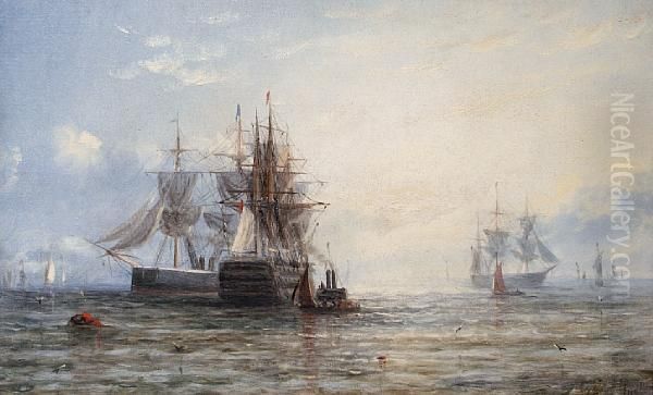 The Wellington And Bacchante Offspithead Oil Painting by Adolphus Knell