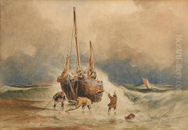 Bringing The Ship To Shore Oil Painting by William Adolphu Knell