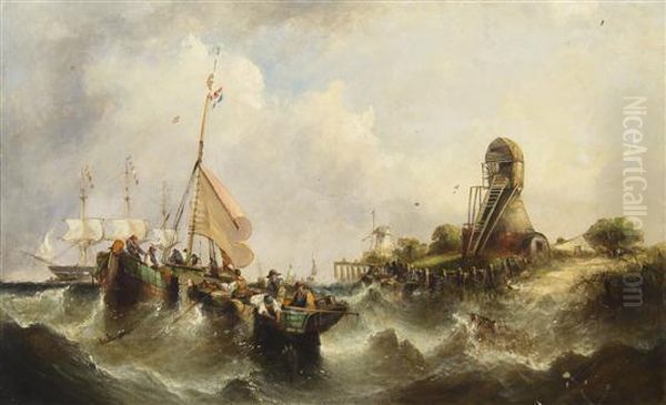 Dutch Harbor Oil Painting by William Calcott Knell