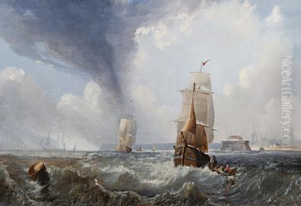 Fisherman Off The Coast Oil Painting by William Calcott Knell