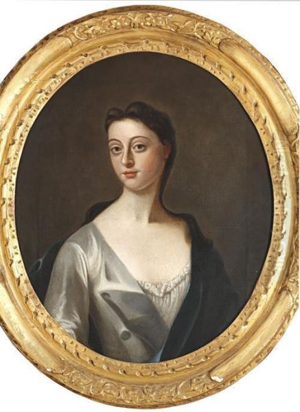 Portrait Of A Lady In A Silk Dress And Drapery Oil Painting by Sir Godfrey Kneller