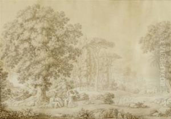 Arcadian Landscape With Diana And Endymion Oil Painting by Christian Heinrich Kniep