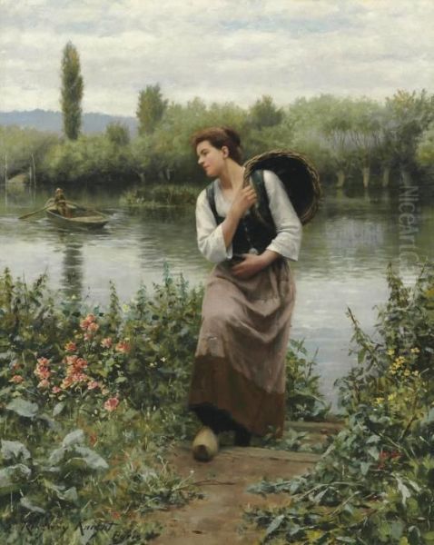 A Woman With A Basket Oil Painting by Daniel Ridgway Knight