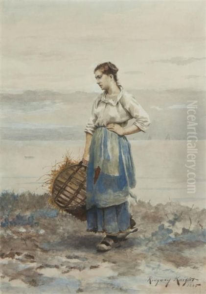 Girl With Basket Oil Painting by Daniel Ridgway Knight