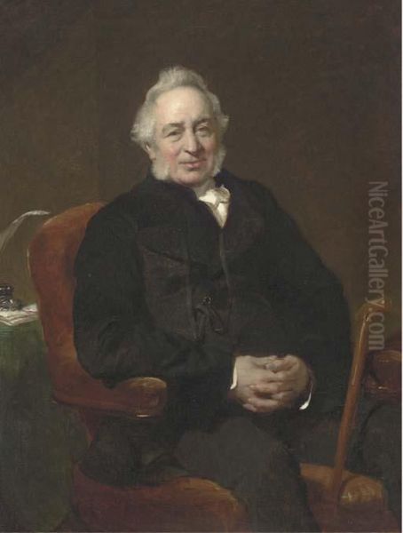 Portrait Of Ralph Price Esq., Seated Three-quarter-length, In Ablack Suit Oil Painting by John Prescott Knight