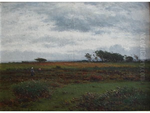 Workers On An Open Moor Oil Painting by Joseph Knight