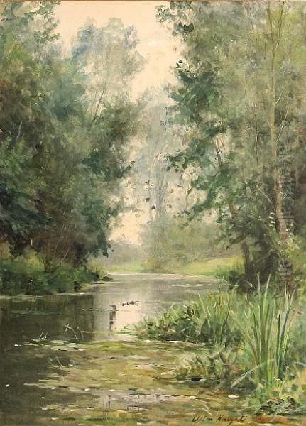 A Tranquil River Scene Oil Painting by Louis Aston Knight