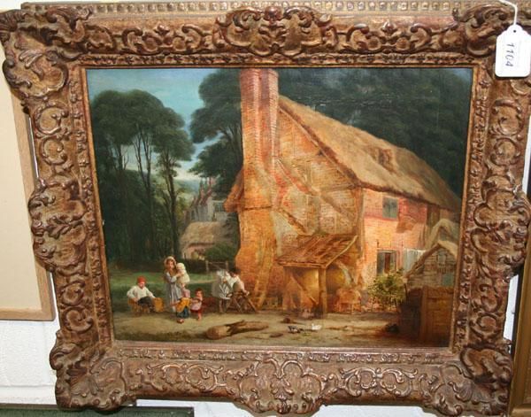 Family Outside Rural Cottage Oil Painting by William Henry Knight