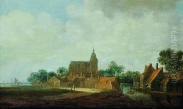 Landschap Met Dorpje En Kerk Oil Painting by Wouter Knijff