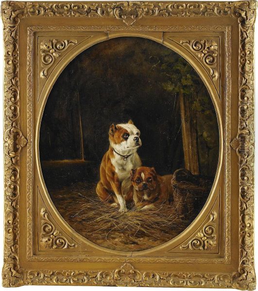 Stallinterior Med Tva Hundar Oil Painting by Joseph Augustus Knip