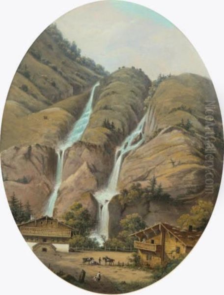 Paysage De Suisse Aux Cascades Oil Painting by Henri Knip