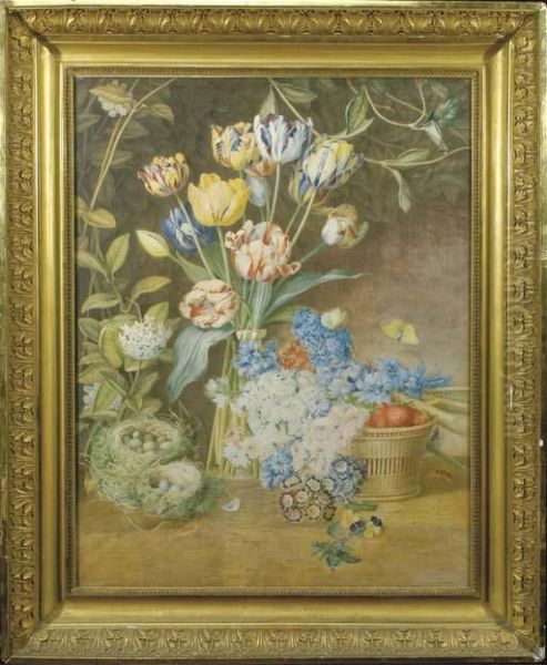 Un Vase De Tulipes Perroquets, De Jacinthes Oil Painting by Henriette Geertruida Knip