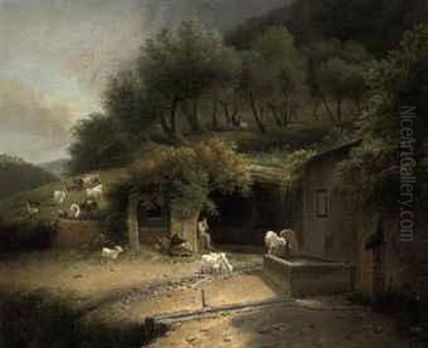 A Goatherd Taking A Rest Oil Painting by Joseph Augustus Knip