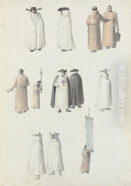 Studies Of The Habits Of Franciscan And Carthusian Monks Oil Painting by Joseph Augustus Knip