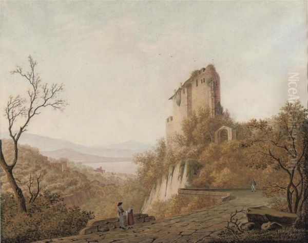 Landscape With Figures And A Ruin Oil Painting by Martheus Derk Knip