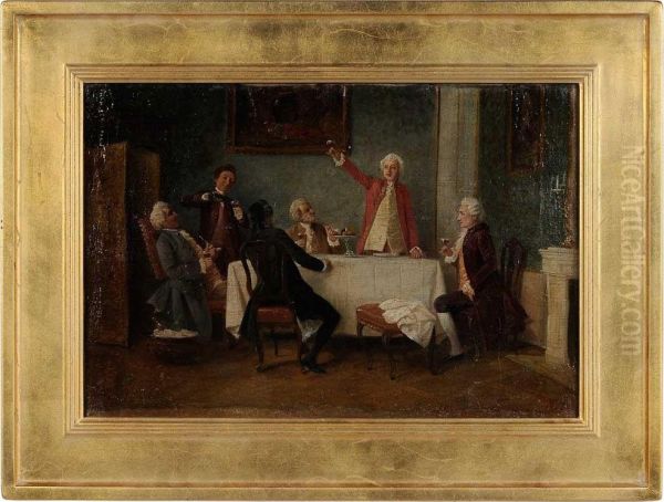 A Toast Oil Painting by August Knoop