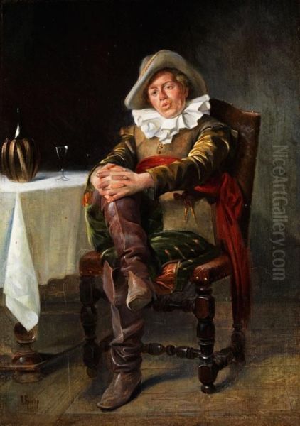 Junger Mann In Landsknecht-aufmachungdes 17. Jahrhunderts Oil Painting by August Knoop