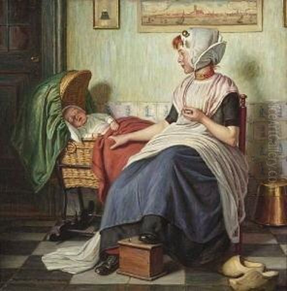 Mutter Mit Kind In Der
 Stube. Oil Painting by Hermann Knopf