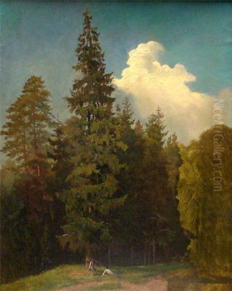 Schwarzwald - Tannenforst Mit Zwei Lagernden Mannern Oil Painting by Hugo Knorr