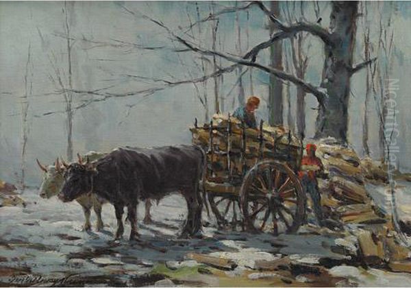 Loading The Wagon, Winter Oil Painting by Farquhar Mcgillivr. Knowles