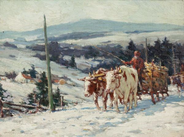 In French Canada; The Hay Cart, Autumn Oil Painting by Farquhar Mcgillivr. Knowles