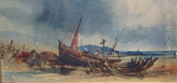 A Fishing Boat On A Beach Oil Painting by George Knox