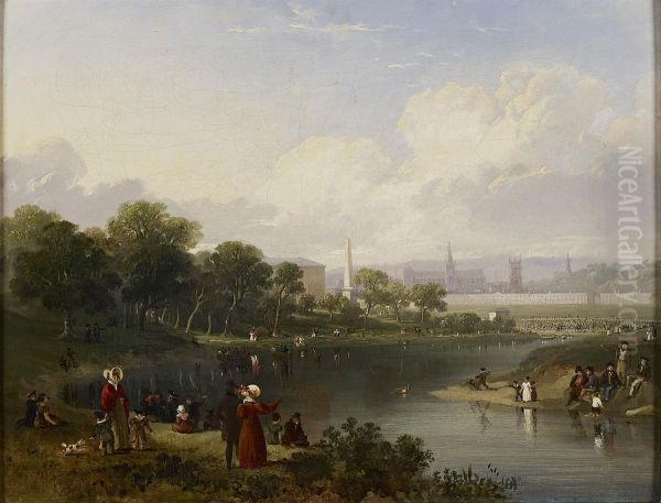 A Regatta On The Clyde At Glasgow Green, The Cathedral In The Distance Oil Painting by John Knox