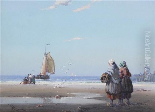 Dutch Fisherfolk On The Shore Oil Painting by William Knox