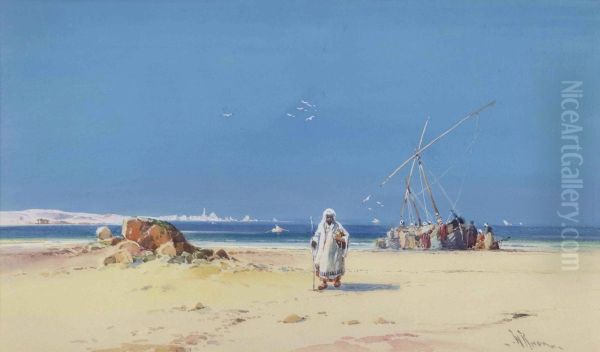 Unloading A Vessel On The Egyptian Coast Oil Painting by William Knox