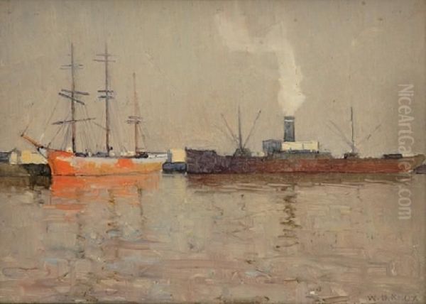 Boats At Port Oil Painting by William Dunn Knox