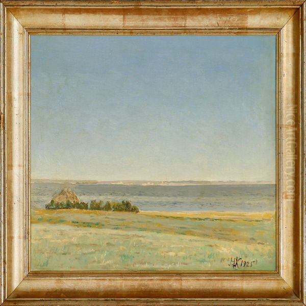 Dansk Kystlandskab Oil Painting by Hans Knudsen