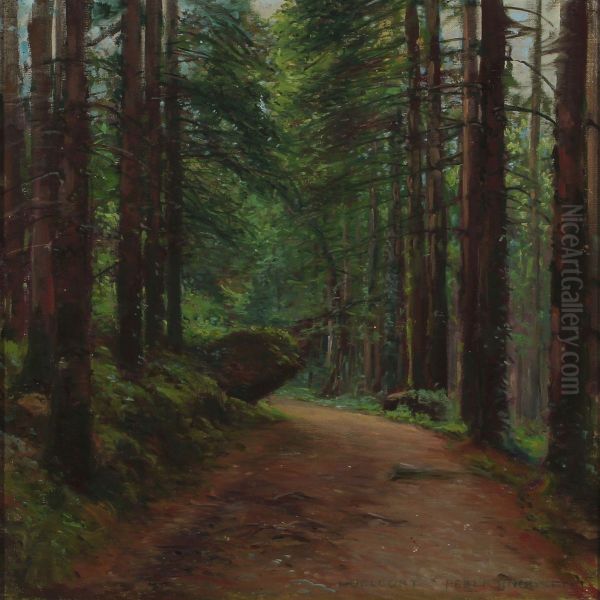 Forest Scenery At Huelgoat, Brittany Oil Painting by Peder Knudsen